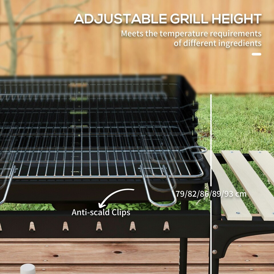 image 1 of Outsunny Charcoal Barbecue BBQ Grill Trolley W/ 5-level Grill Height Ash Catcher