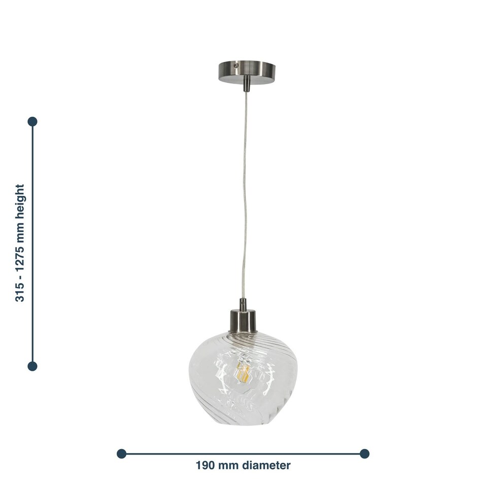 image 1 of Bradson - Clear Swirl Glass with Satin Nickel Pendant Fitting | Chrome | Clear | 1