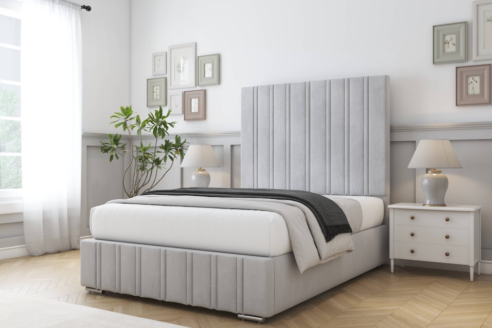 image 1 of Sloomy Langston Silver Naples Bed Frame With Mattress With 50" Upholstered Headboard 5' King
