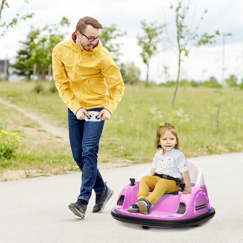 image 1 of AIYAPLAY 360° Rotation 12V Kids Bumper Car w/ Remote Control, Pink