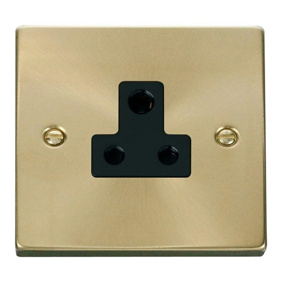image 1 of SE HOME Satin / Brushed Brass 1 Gang 5A Round Pin Socket Black | Satin Brass