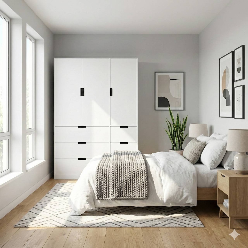 image 1 of RIGA 3 Door 6 Drawer Wardrobe | White | White & White | 10 x 44.5 x 79 | 1