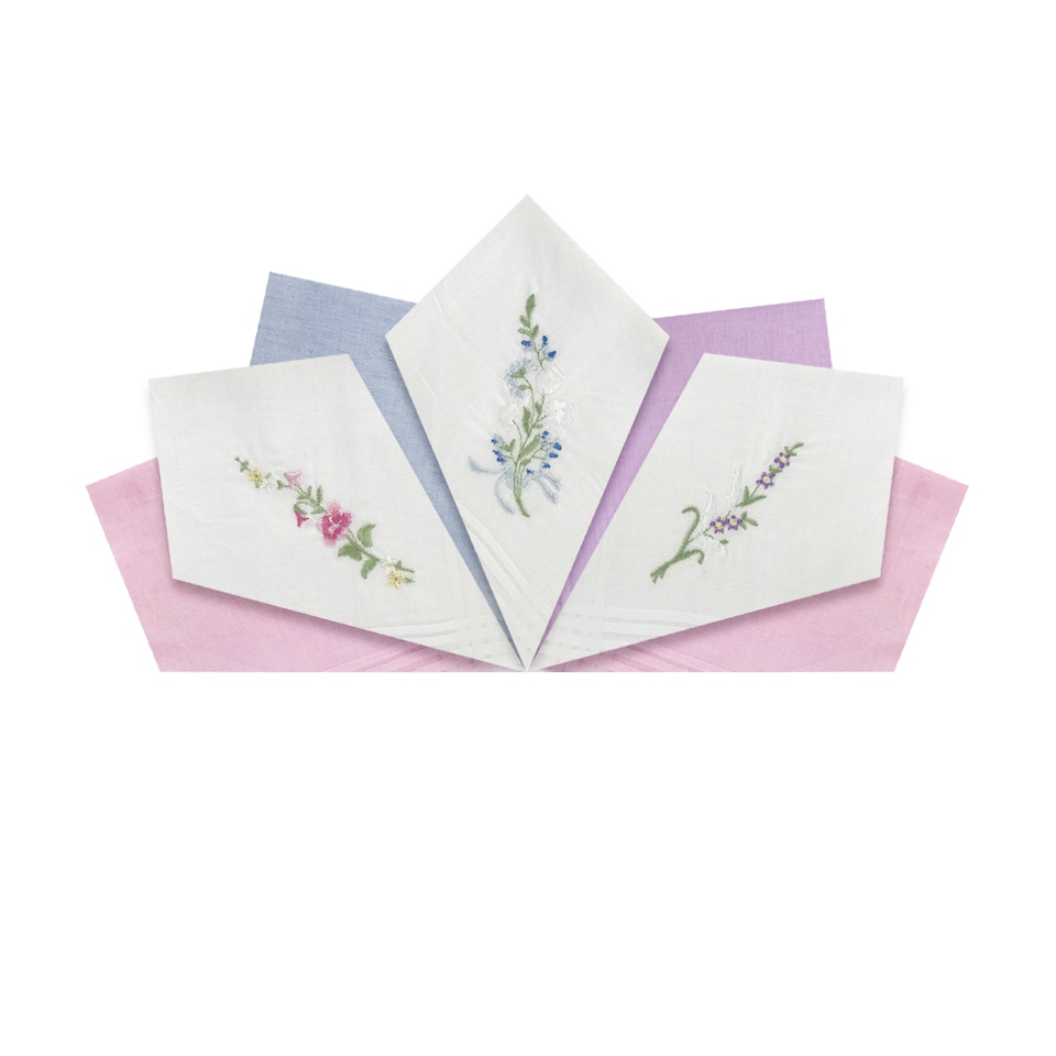 image 1 of Warwick & Vance Pack Of 7 Ladies Handkerchiefs with Floral Embroidered Designs