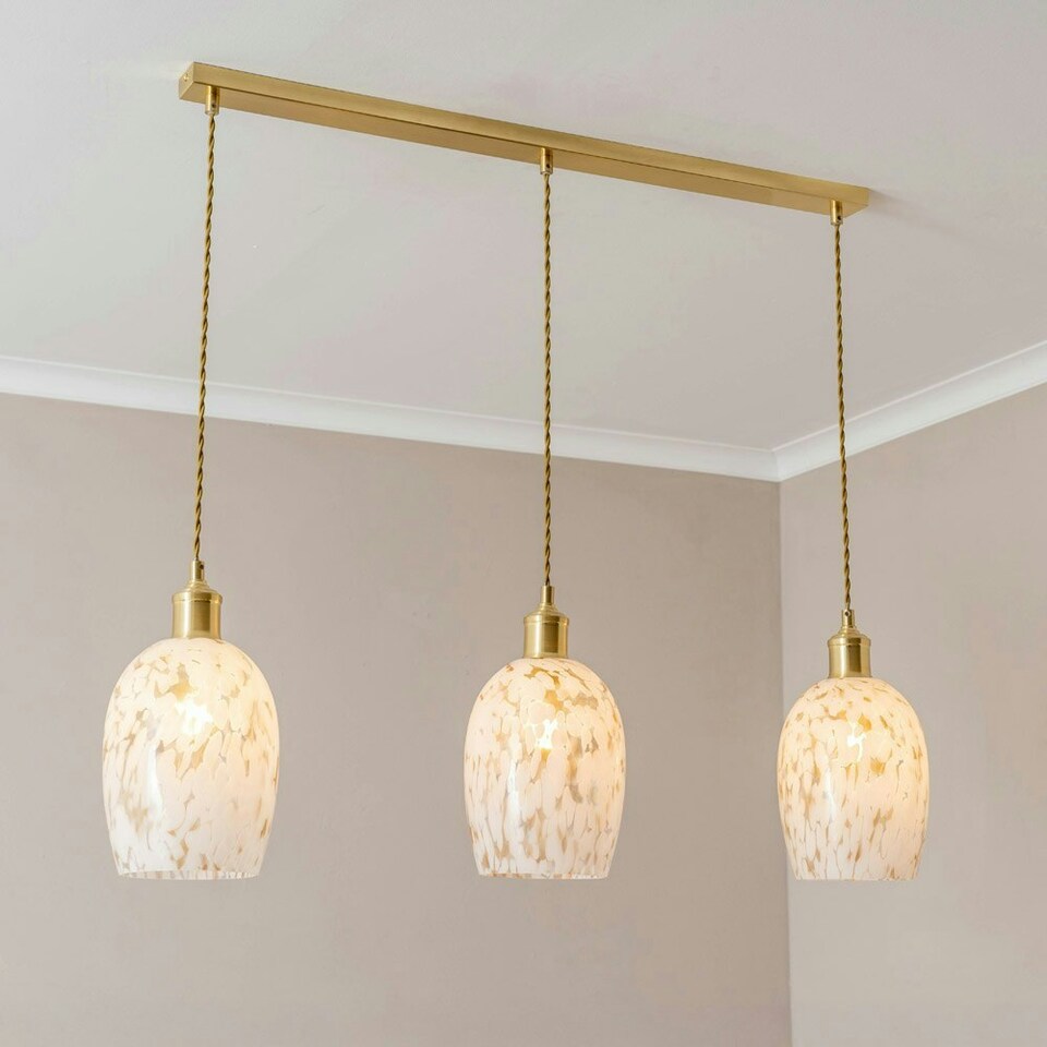 image 1 of ValueLights India White Confetti Glass Shade 3 Drop Brushed Gold Diner Ceiling Pendant Light Gold