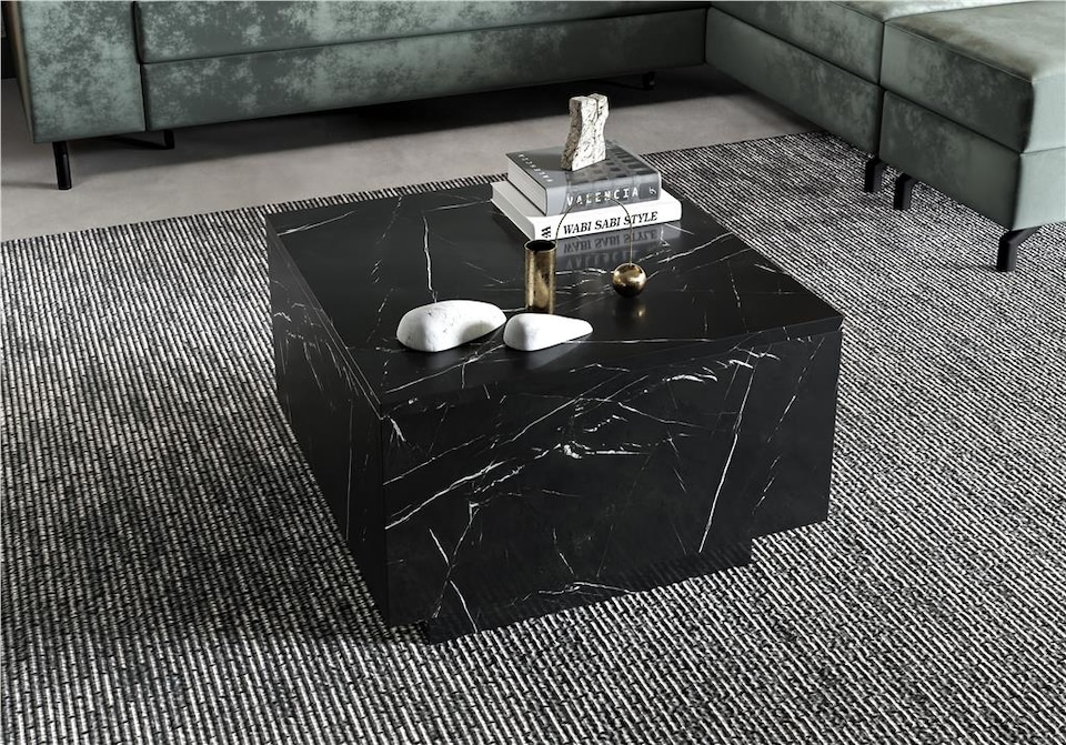 image 1 of Moon Marble Coffee Table Lift Up Square Storage Lamp Table - Black 600x400mm