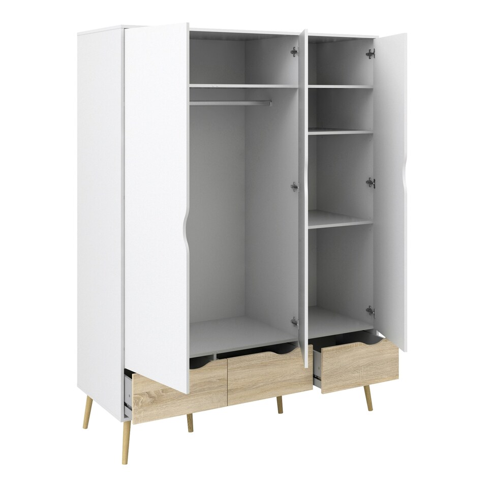 image 1 of Oslo Wardrobe 3 Doors 3 Drawers in White and Oak