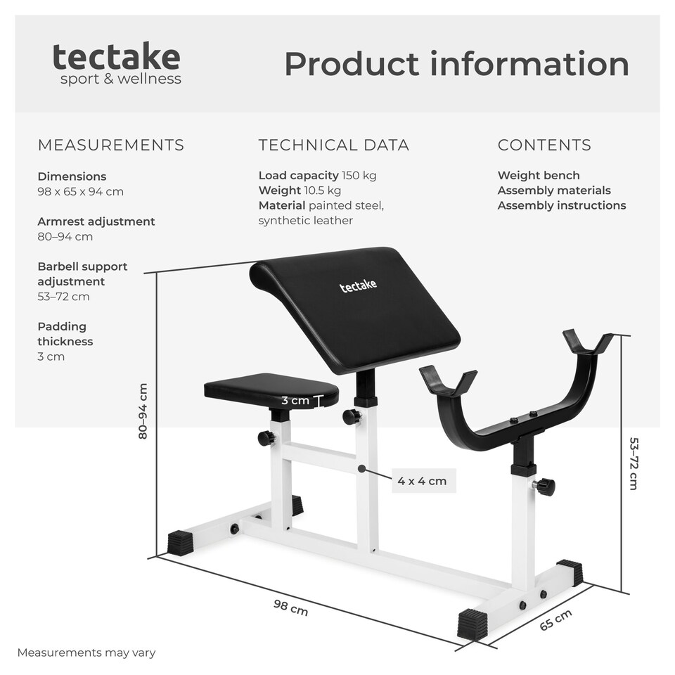image 1 of Bicep curls weight bench
