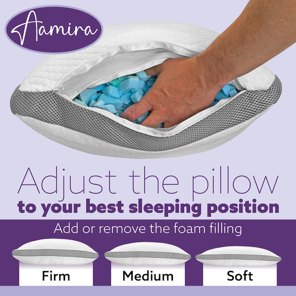 image 1 of Aamira Luxury Orthopaedic Shredded Memory Foam Bed Pillow 70x45cm 2 Pack, Neck Support | White | White | 70x45 cm | 1