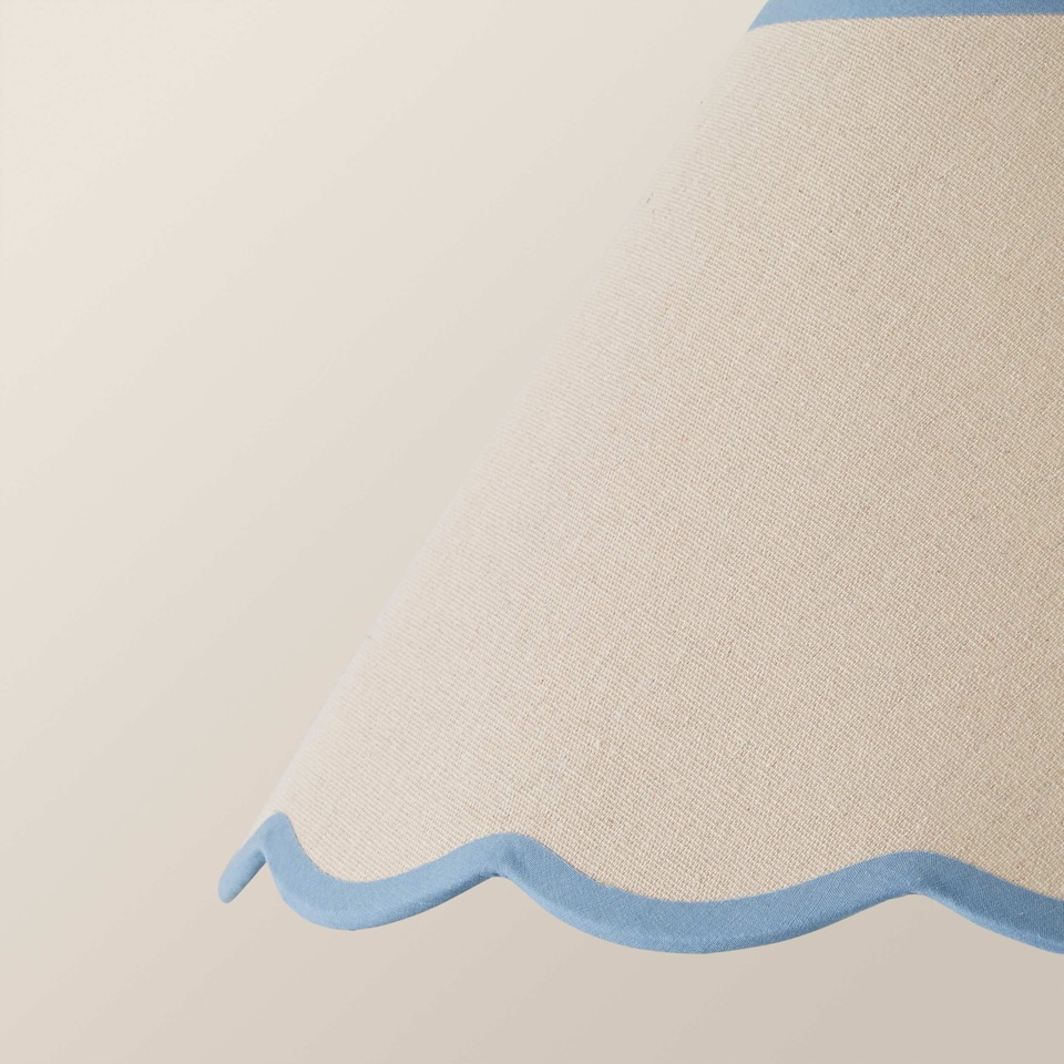 image 1 of ValueLights Florie Natural Large Taper Lamp Shade Scallop Blue Trim & Bulb | Blue