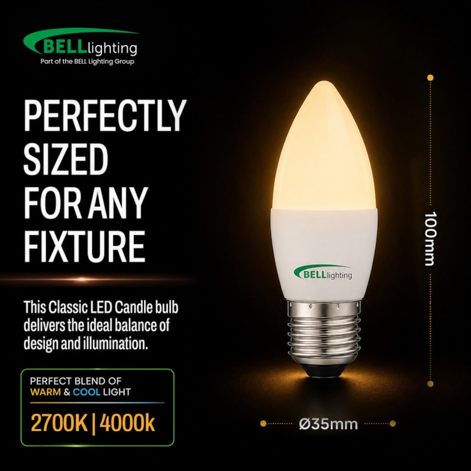 image 1 of BELL Lighting E27 Edison Screw Dimmable LED Candle Warm White 2700K 4.7W Energy Saving