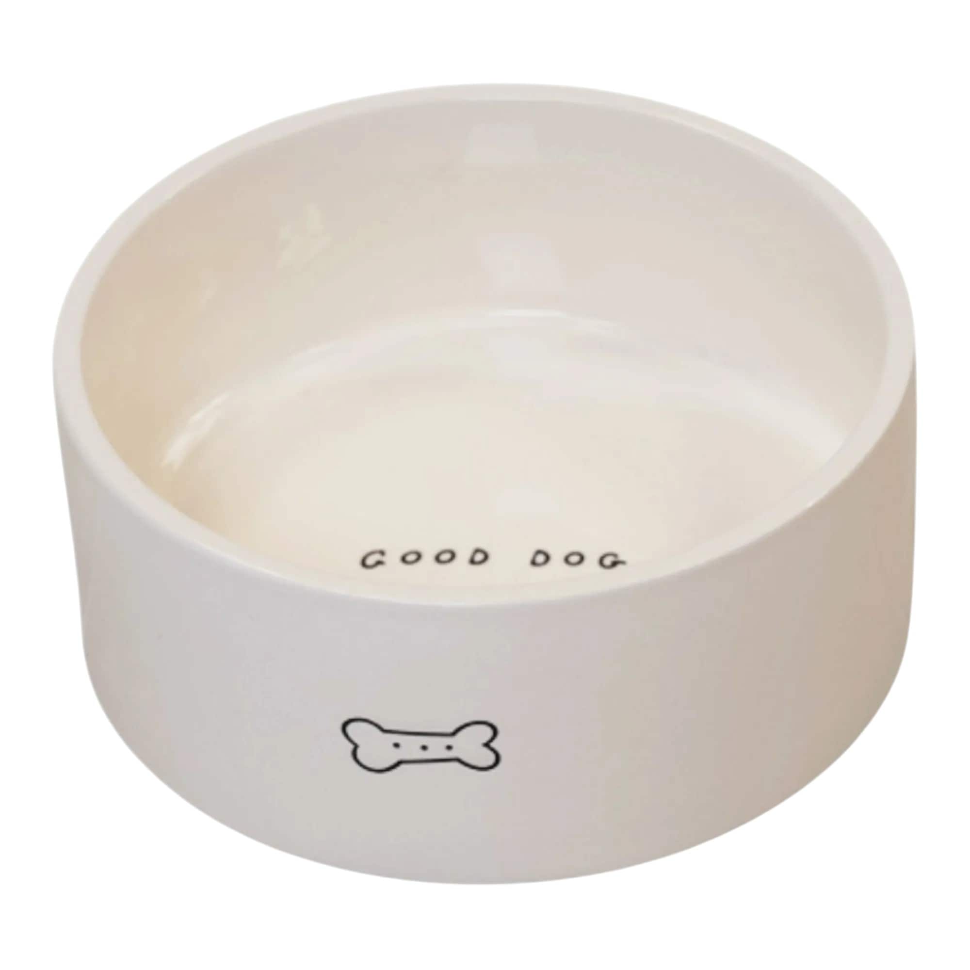 Four Candle White Ceramic Dog Bowl with Bone Design 16cm
