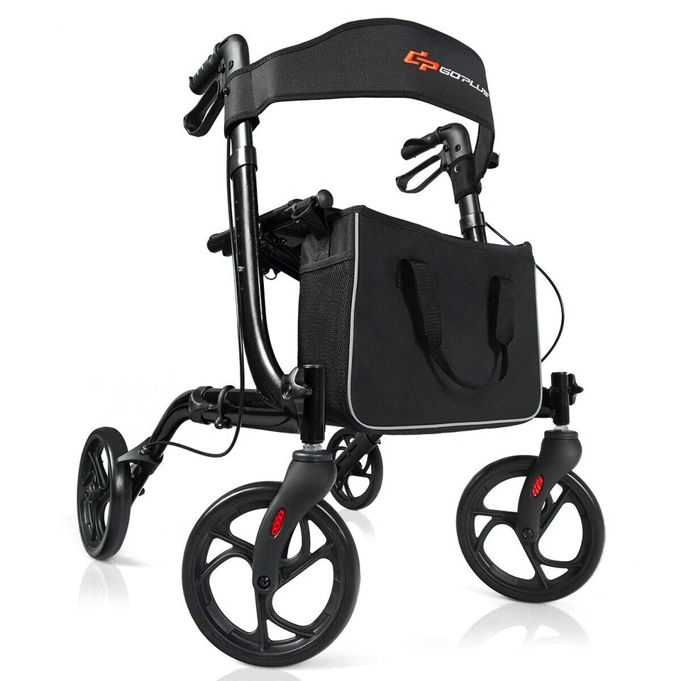 image 1 of COSTWAY Folding Rollator Walker Aluminium Mobility Aid Black