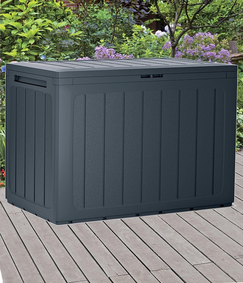image 1 of 190L Outdoor Polypropene Storage Box Garden with Lid Vertical Stripes | Black | 1
