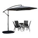 image 1 of Outdoor 4 Person Round Glass Top Garden Dining Table Chairs With Grey Banana Parasol and Base