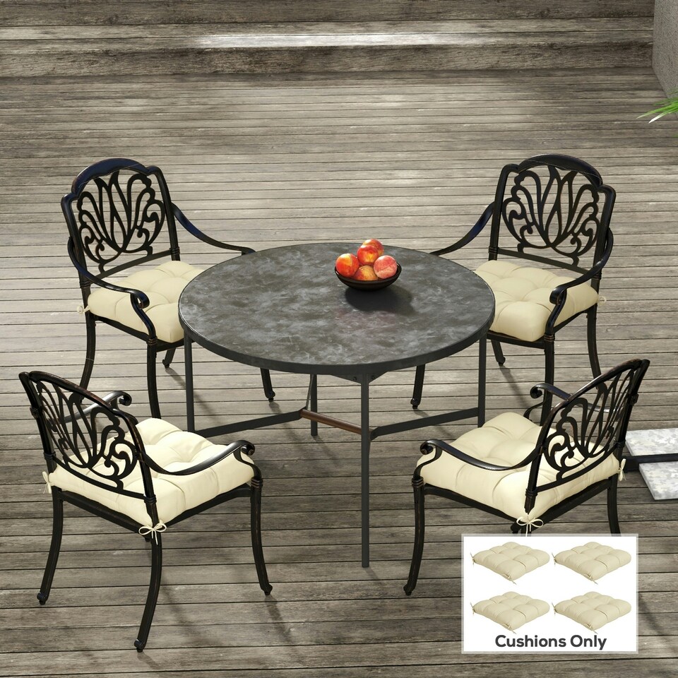 image 1 of Outsunny Set of 4 Outdoor Seat Cushion with Ties, for Garden Furniture, Beige White | Beige