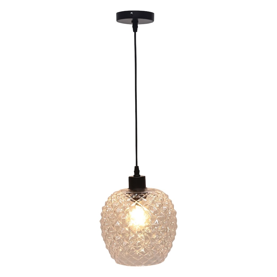 image 1 of Baine - Clear Textured Glass with Black Pendant Fitting | Clear | Clear | 1