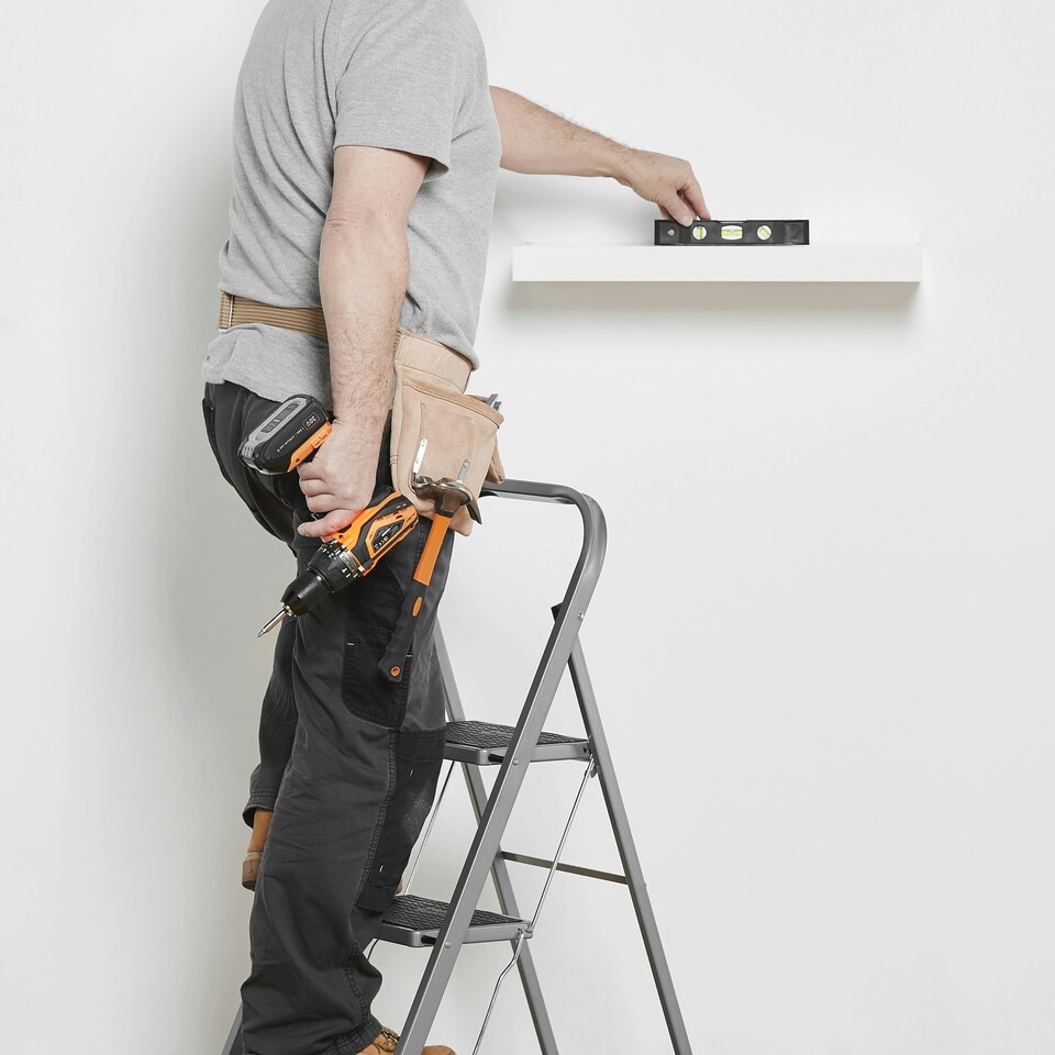 image 1 of VonHaus 3 Step Steel Folding Step Ladder with Anti Slip Feet