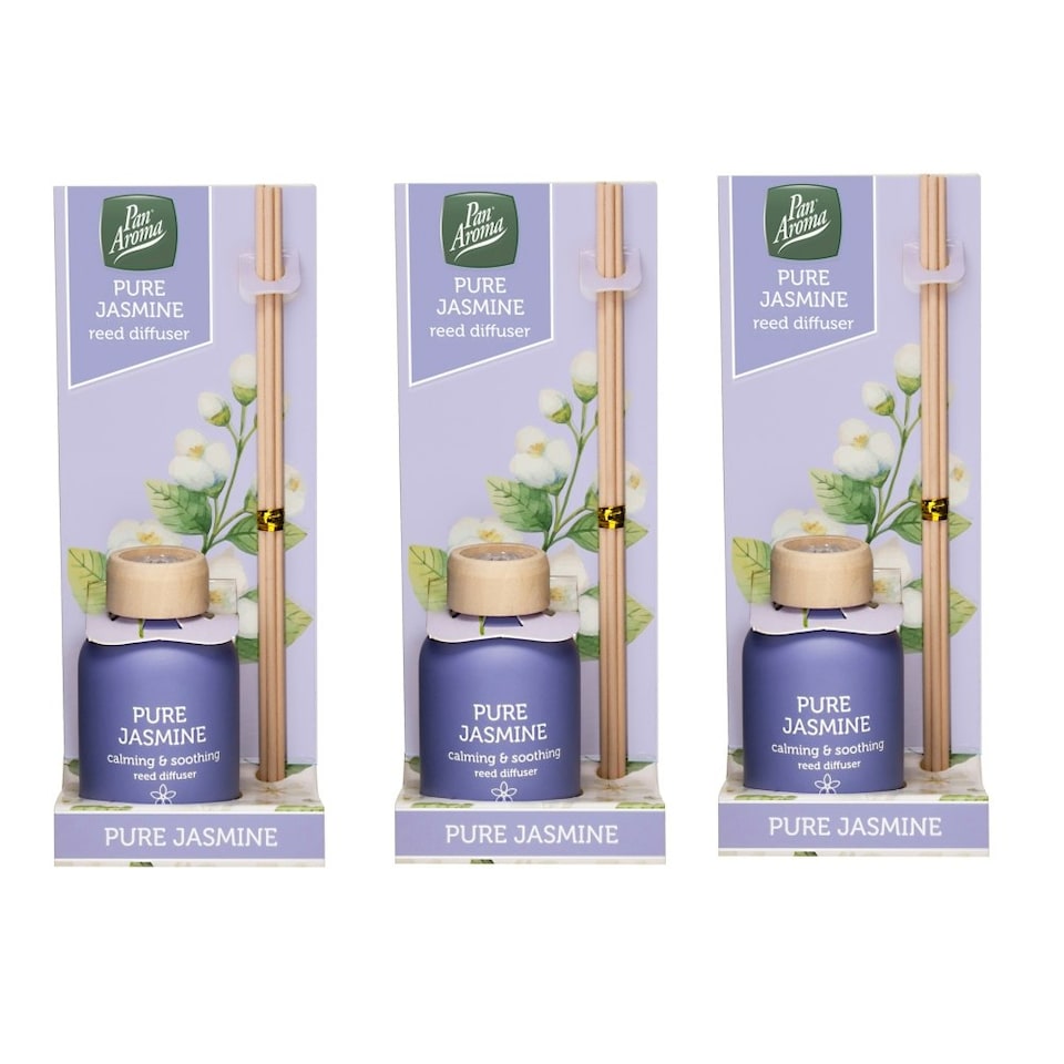 image 1 of Pack of 3 Pan Aroma Pure Jasmine Reed Diffusers 50ml