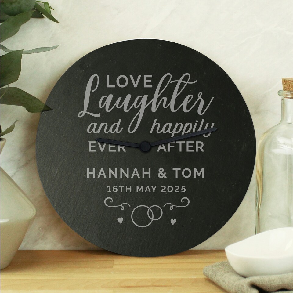 image 1 of Personalised Love Laughter Slate Clock