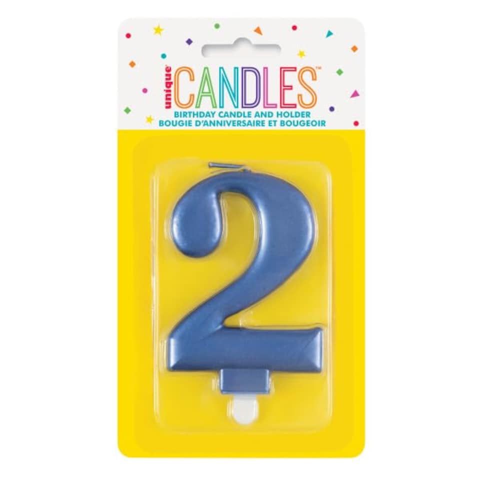 image 1 of Metallic Blue Number 2 Birthday Candle