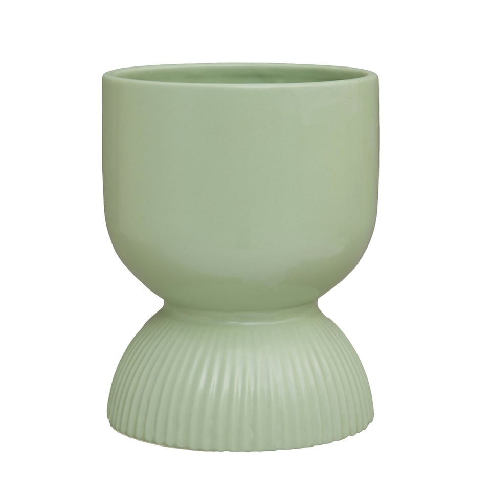 image 1 of Interiors by Premier Sage Green Planter, Durable Ceramic Construction Of Outdoor Pot, Cylindrical Design Garden Flower Planter Green