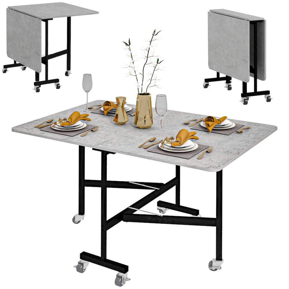 image 1 of HOMCOM Drop Leaf Table with Wheels Folding Dining Table for Small Spaces, Grey