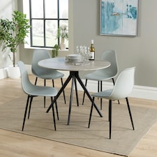 Aspen Grey Oak Effect 100cm Round Dining Table with 4 Curve Plastic Chairs - Modern Dining Set | Grey | Grey | One Size | 1