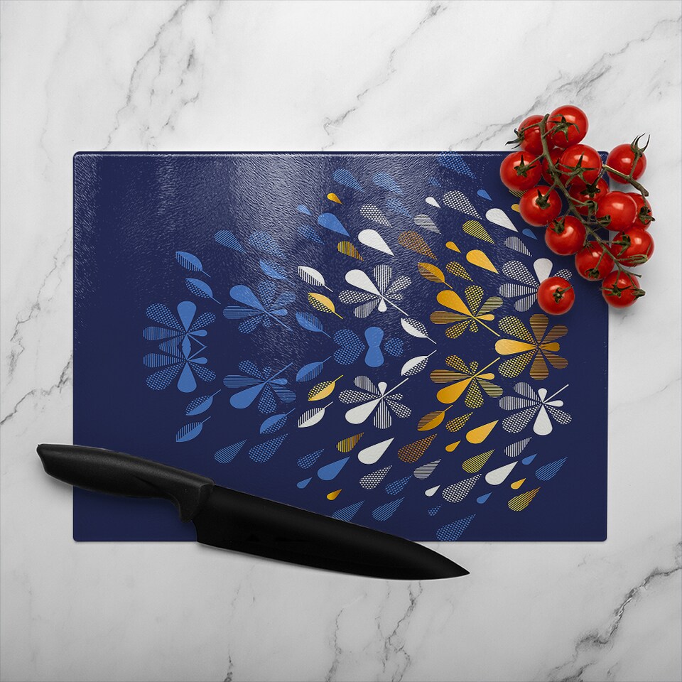 image 1 of Autumn Print Glass Chopping Board | Multi