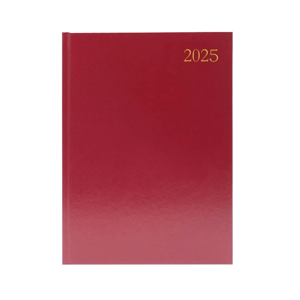 image 1 of 2025 A4 Day Per Page Burgundy Desk Diary