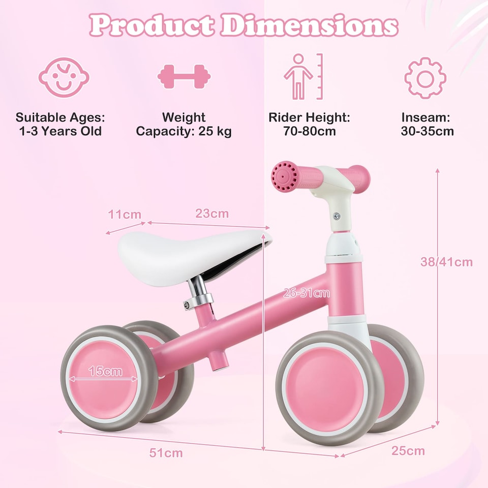 image 1 of COSTWAY Baby Balance Bike Toddler Balance Bike w/Height Adjustable Handle-Pink