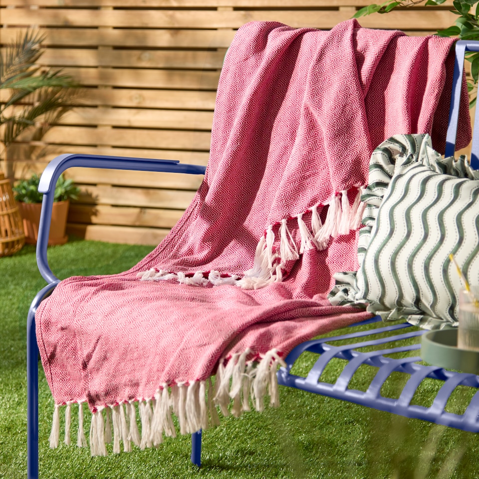 image 1 of Furn Dessa Woven Indoor/Outdoor Throw | Pink | Fuchsia