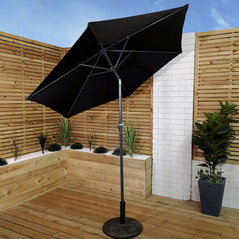 image 1 of 2m Aluminium Garden Patio Sun Shade Parasol with Tilt and Crank in Black