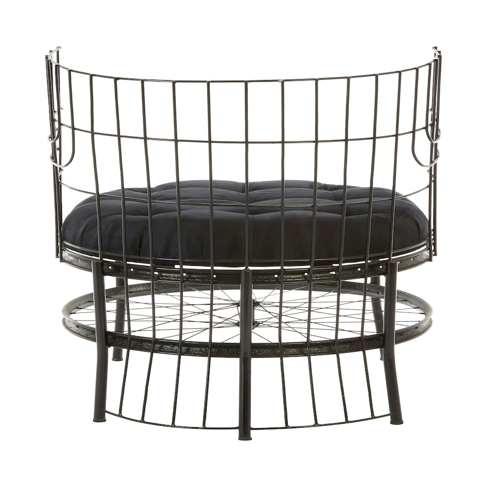 image 1 of Distinctive Cage Style Black Finish Chair, Fabric Upholstered Arm Chair For Bedroom, Stylish Armchair Black