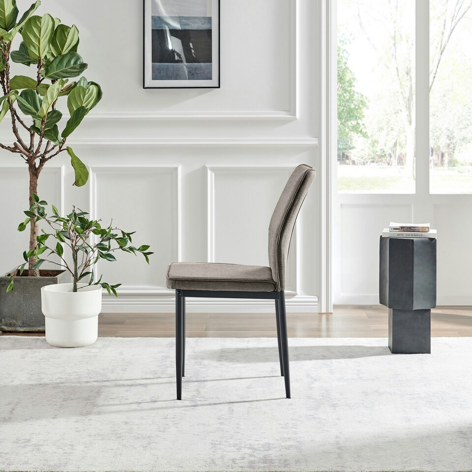 image 1 of Furniturebox Riya 2x Taupe Fabric Black Legs Dining Chair