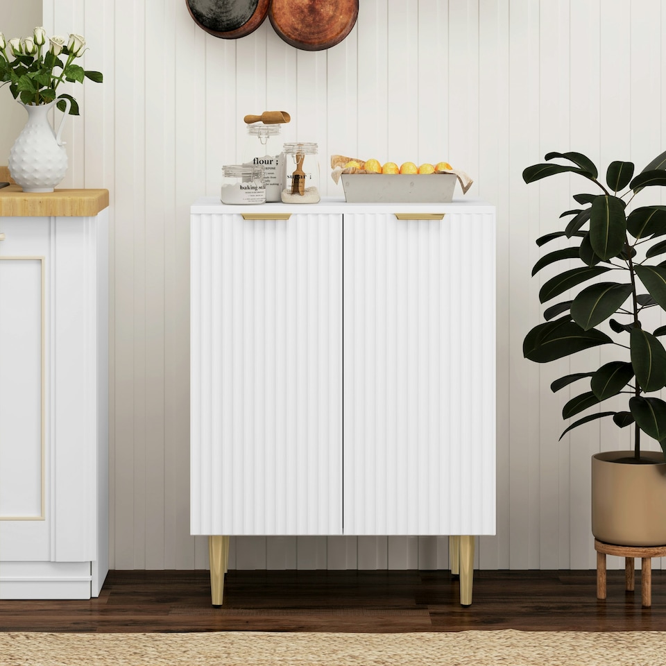 image 1 of HOMCOM Sideboard Buffet Cabinet with Adjustable Shelf, White White | Gold handles and legs