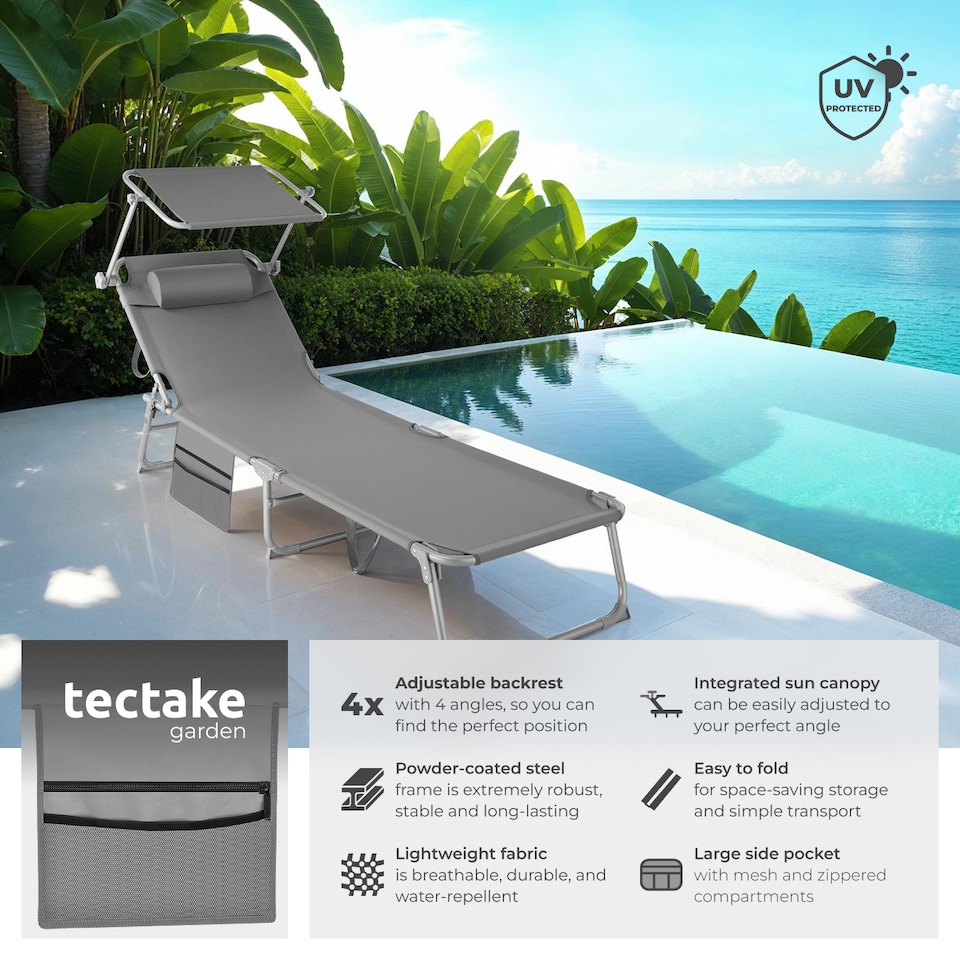 image 1 of Set of 2 Sun Loungers - foldable, adjustable sun canopy | Grey | grey | 1