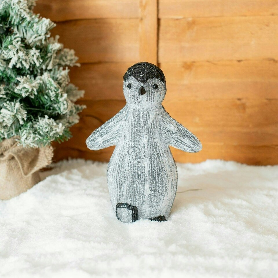 image 1 of ValueLights Christmas Penguin White Illuminated Decoration and Integrated LED 1W Cool White Bulb