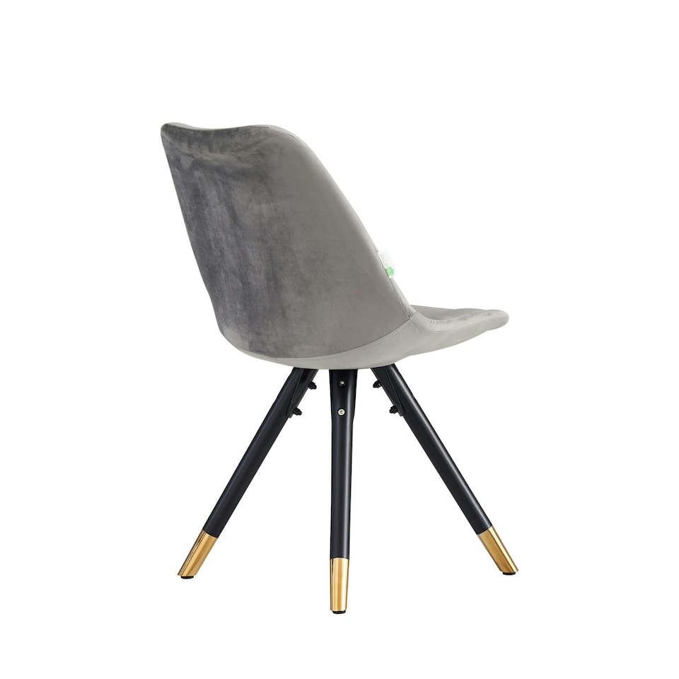 image 1 of Single Sofia Ergonomic Modern Dining Chair Upholstered in Velvet, Metal Legs with Gold End Tips | Grey | Dark Grey
