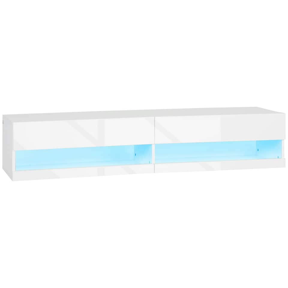 image 1 of HOMCOM High Gloss TV Stand Unit Wall Mounted with LED Lights, White