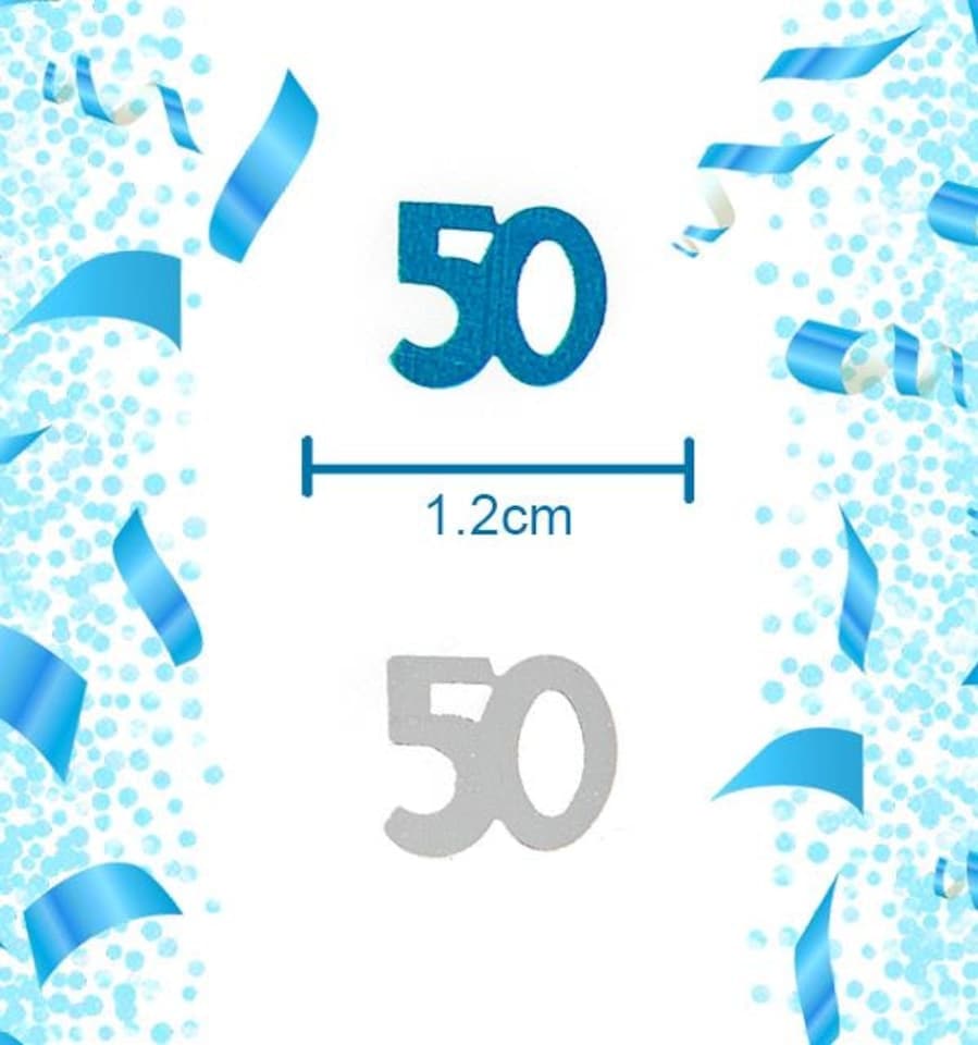 image 1 of 50th Birthday Confetti Blue & Silver 1 pack x 14 grams birthday decoration Foil Metallic 1 pack