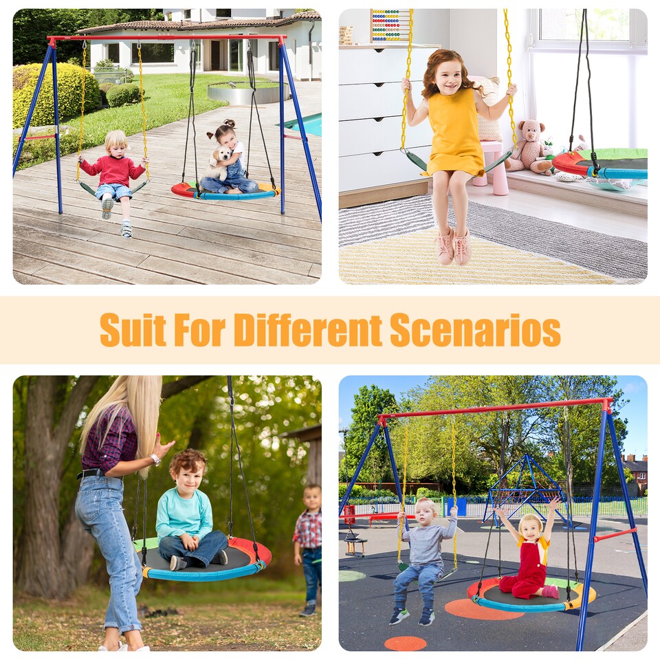 image 1 of COSTWAY Kids Double Swing without Frame 100cm Canvas Swing EVA Soft Strips