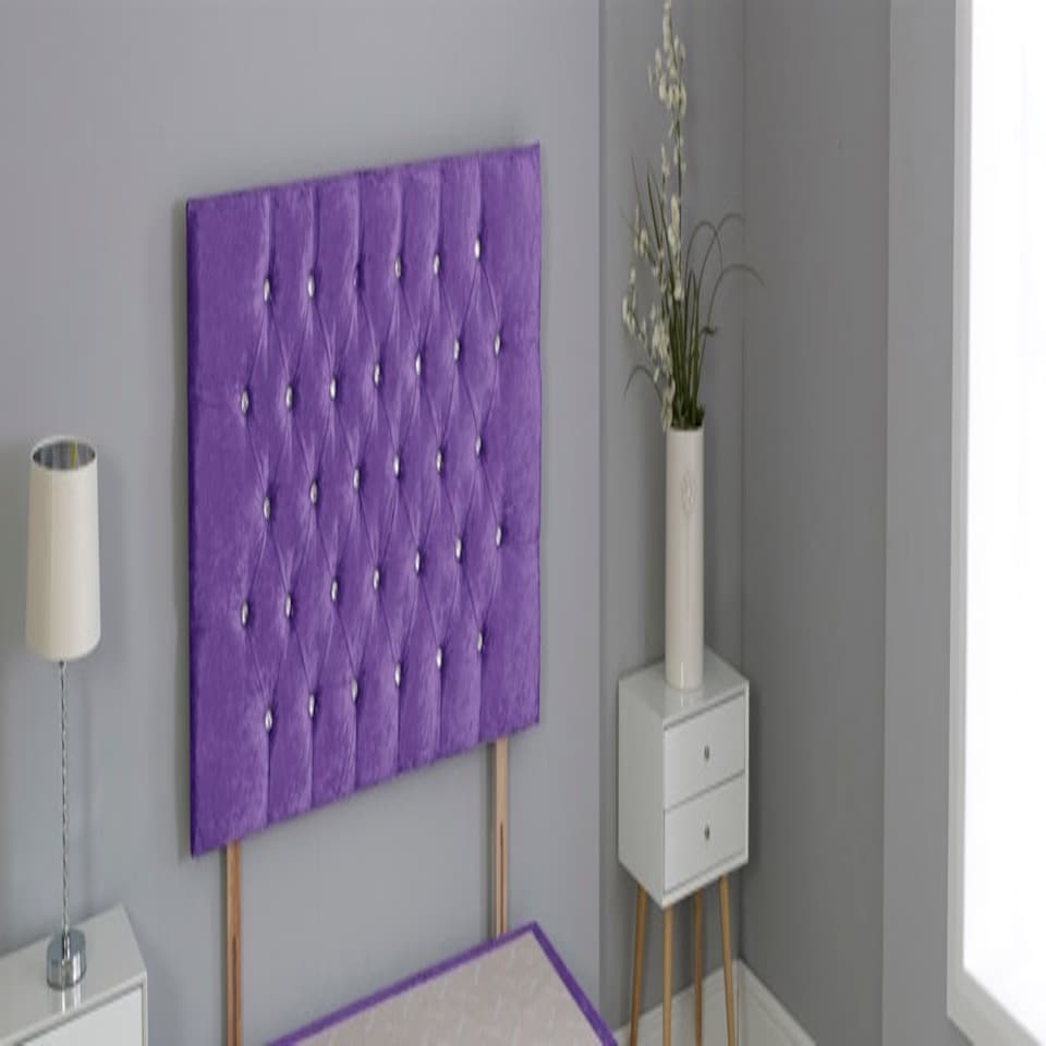 Purple Crush Velvet Chesterfield Crystal Button Headboard | Purple | 2FT6 Small Single 26"inch Headboard