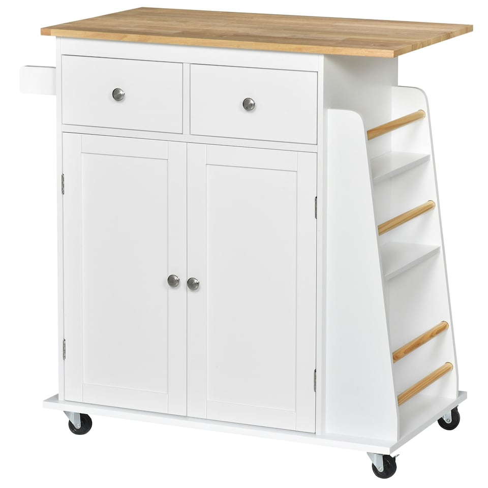 image 1 of Kitchen Island Storage Cabinet Rolling Trolley with Wood Top, 3-Tier Spice Rack