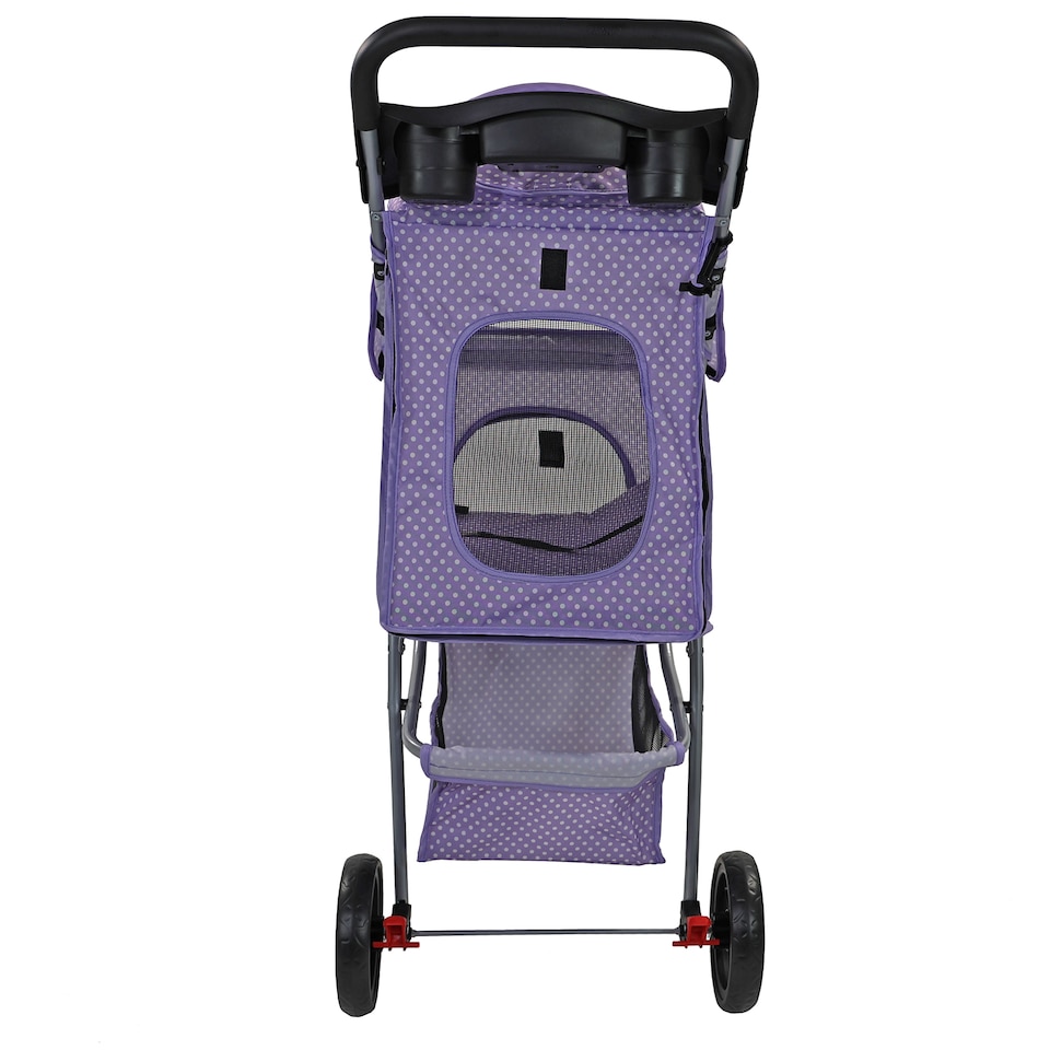 image 1 of Pet Stroller Dog Cat Puppy Pram Pushchair Travel Cart Jogging Buggy Carrier (Purple Dot with Cover)
