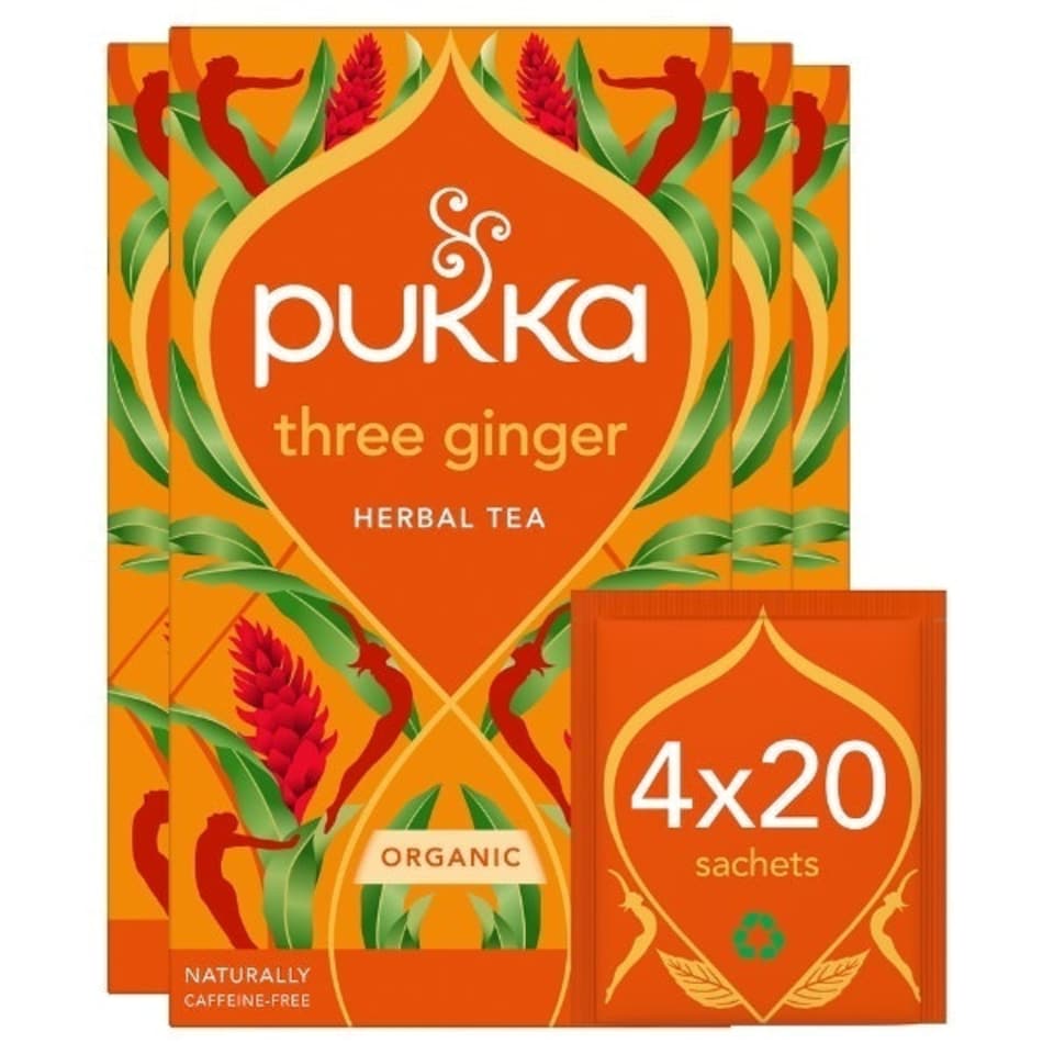 image 1 of Pukka Herbs Organic Herbal Tea, Three Ginger, 4 Packs, 80 Teabags 4