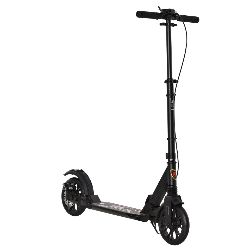 image 1 of HOMCOM Adult Teens Kick Scooter Foldable Height Adjustable Aluminium Ride On Toy for 14 older with Rear Wheel & Hand Brake, 200mm Big Wheels, Shock Mitigation System - Black
