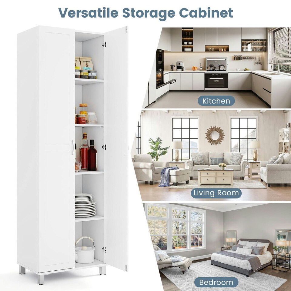 image 1 of COSTWAY Double Door Tall Storage Cabinet Freestanding White White