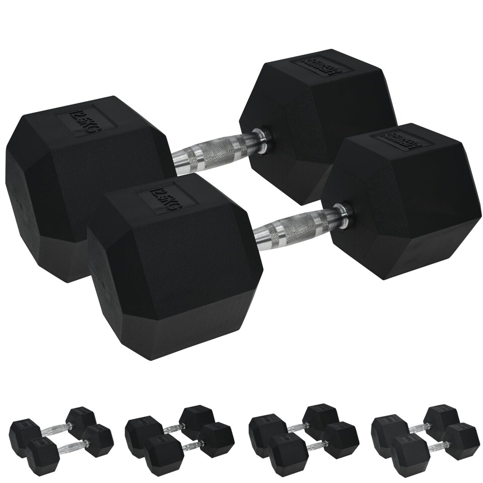 image 1 of Urban Fitness Pro Hex Dumbbell - Rubber Coated (Pair), 25kg, Black