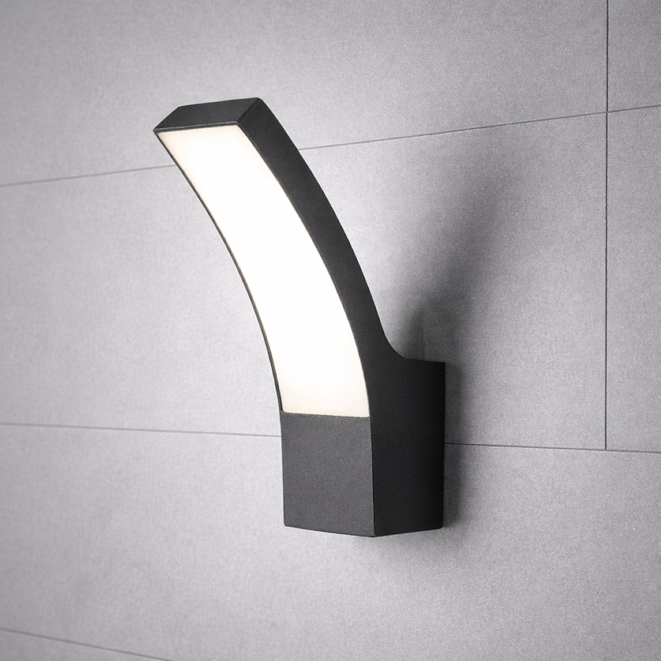 image 1 of CGC Millie 12W Black Curved LED Outdoor Wall Light Diecast Aluminium Opal Diffuser 4000K IP54 | Black | Black | Height: 24.3 cm Width: 8 cm Depth: 15.9 cm