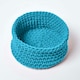 image 2 of Homescapes Teal Blue Cotton Knitted Round Storage Basket - 37 x 21cm Blue | M